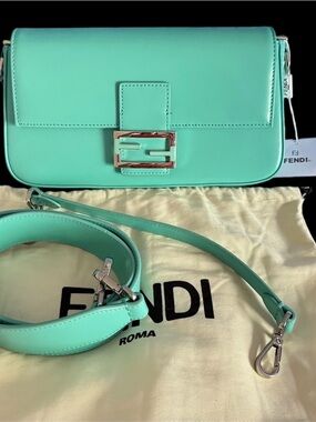 Tiffany color Leather Baguette Crossbody with Silver Buckle